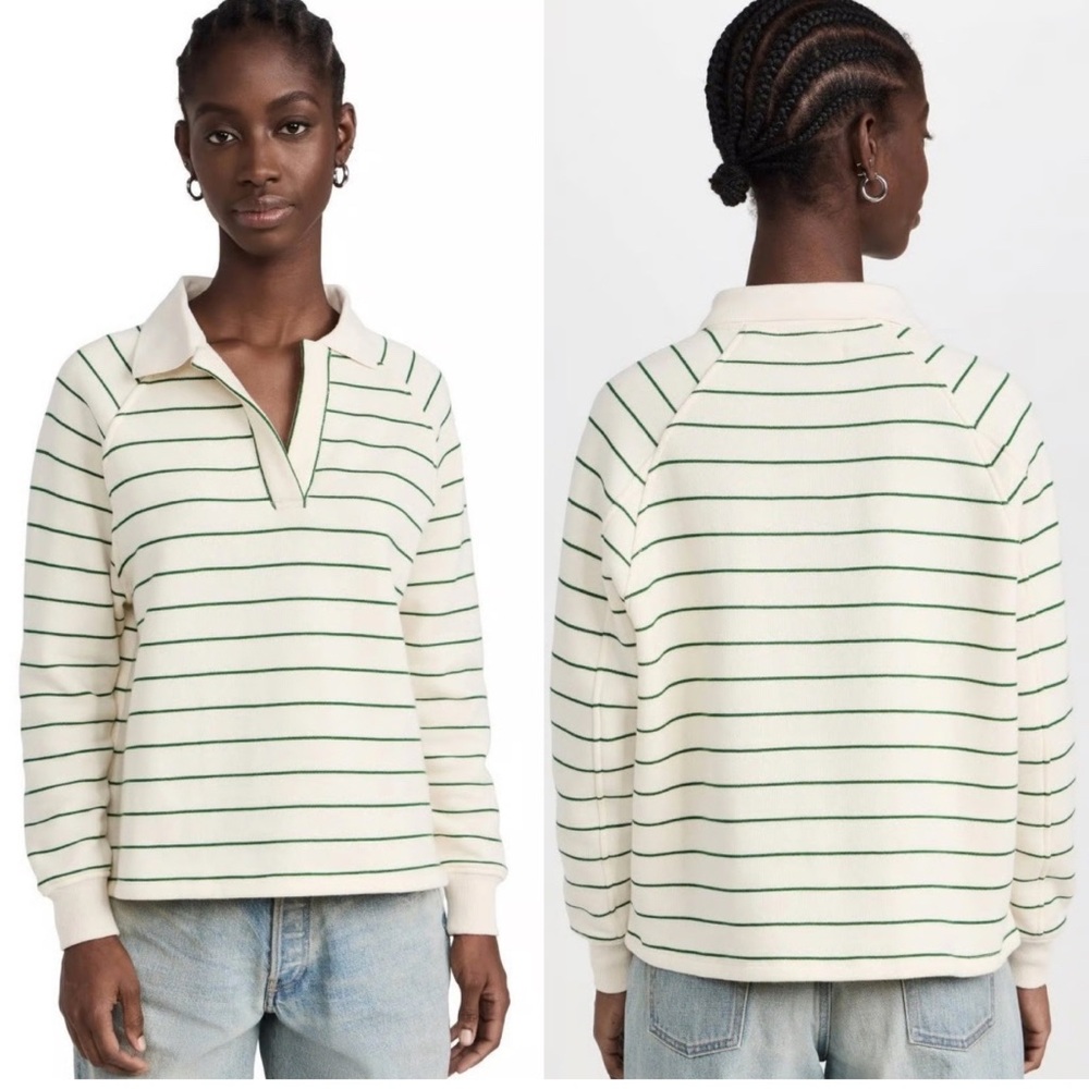 MADEWELL NWT Women's Betterterry White Striped Polo Sweatshirt XS